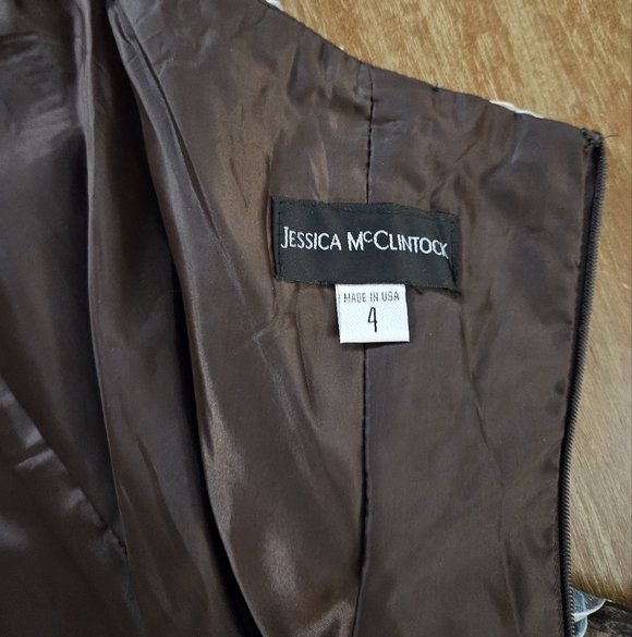 Jessica McClintock Brown Dress With Blue Ribbon Acdents Strapless Mini Formal 4 - Picture 8 of 9